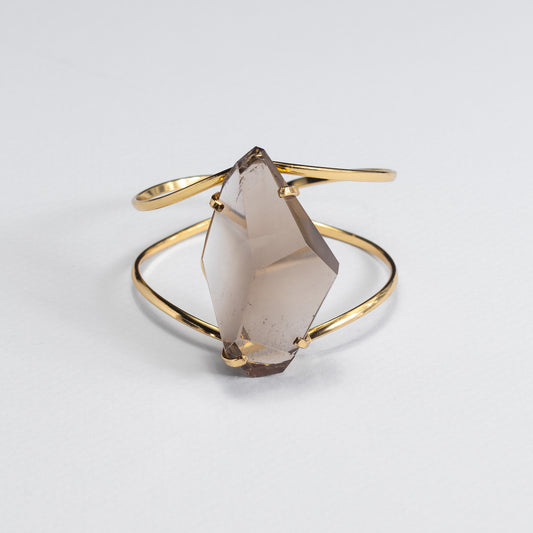 Freeform faceted chunky smoky quartz cuff bracelet