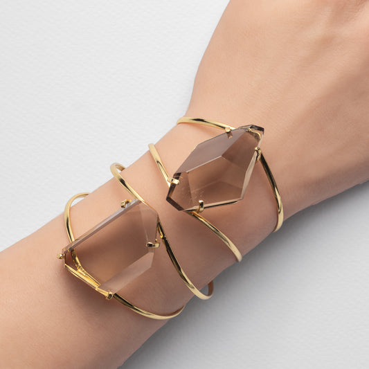 Freeform faceted chunky smoky quartz cuff bracelet