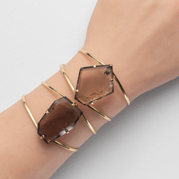 Freeform faceted smoky quartz cuff bracelet