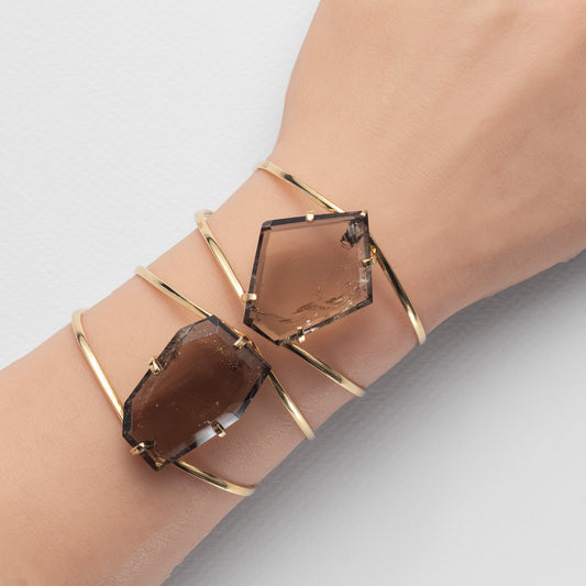 Freeform faceted smoky quartz cuff bracelet