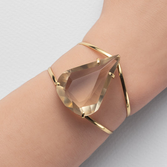Smoky quartz faceted pear cuff bracelet