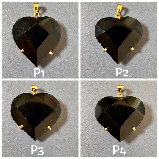 Black obsidian faceted heart pendant
