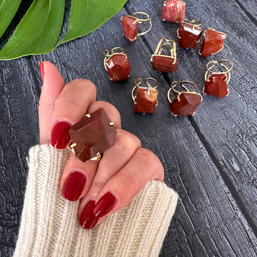 Freeform faceted red jasper ring
