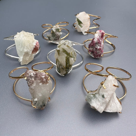 Raw tourmaline in matrix cuff bracelet