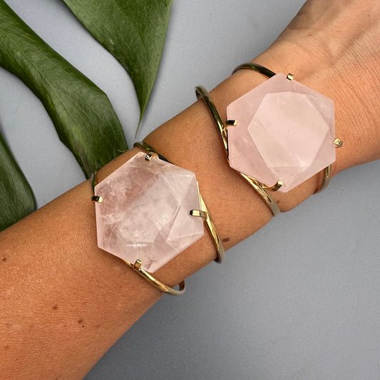Rose quartz hexagon cuff bracelet