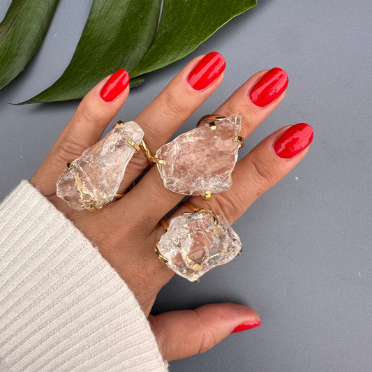 Large raw crystal gem ring