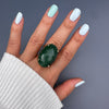 Green quartz oval cabochon ring