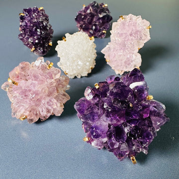 Large druzy amethyst rosette statement ring