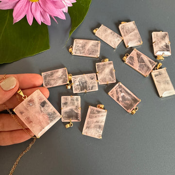 Rose quartz rectangle pendant
