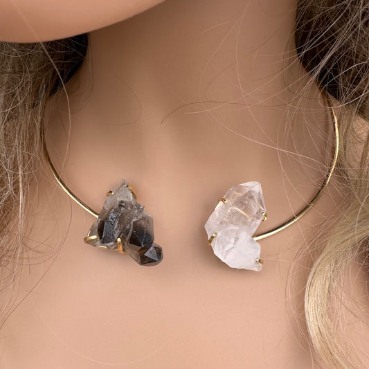 Smoky & crystal clusters choker