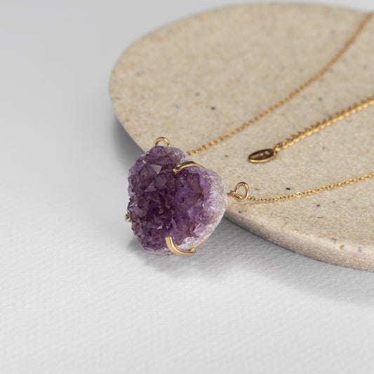 Druzy amethyst heart connector necklace