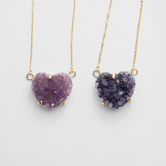 Druzy amethyst heart connector necklace