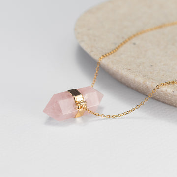 Rose quartz double terminated connector necklace
