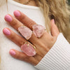 Raw rose quartz slice statement ring