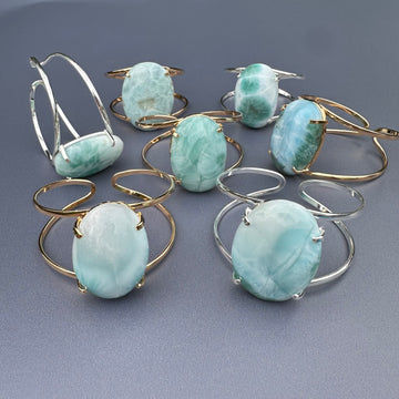 Larimar oval cabochon cuff bracelet
