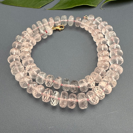 Rose quartz rondelle knotted necklace