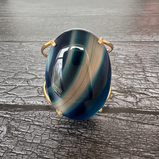 Blue agate oval cuff bracelet