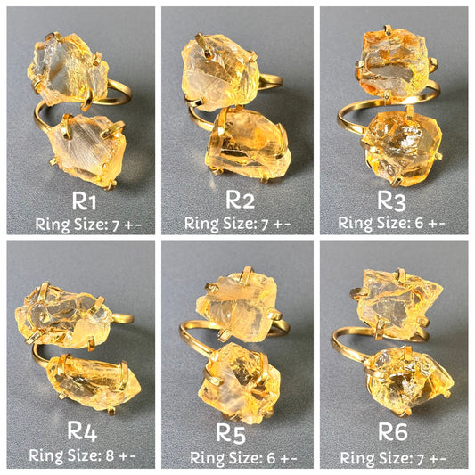 Raw citrine crystal dual stone ring