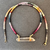Multicolor sapphire necklace with pink lemurian horizontal connector