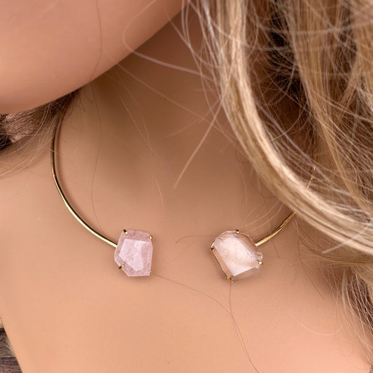Rose & crystal quartz freeform choker
