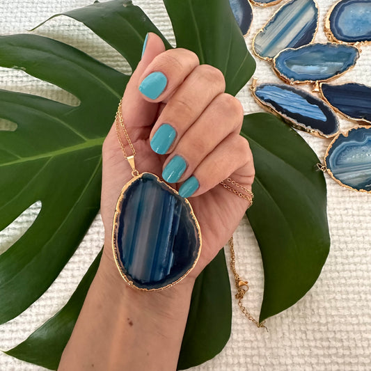 Blue agate slice pendant