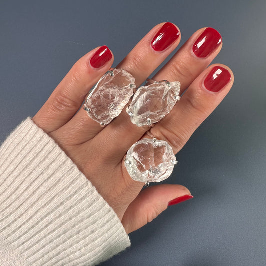 Silver raw crystal gem ring