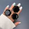 Black obsidian hexagon ring
