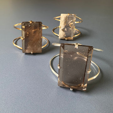 Smoky quartz faceted rectangle cuff bracelet