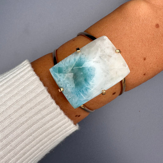Larimar rectangle cabochon cuff bracelet