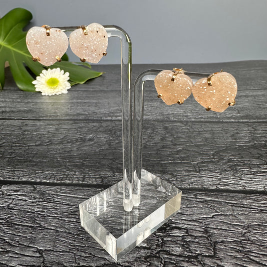 Druzy geode heart studs