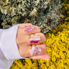 Raw pink tourmaline slice ring in matrix