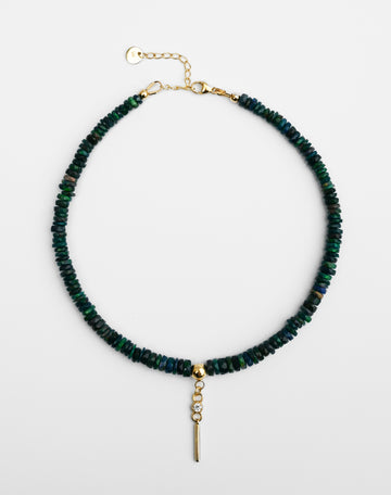 14-karat gold black opal anklet with moissanite point charm