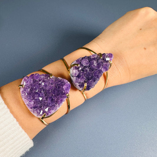 Druzy amethyst crystal cluster cuff bracelet