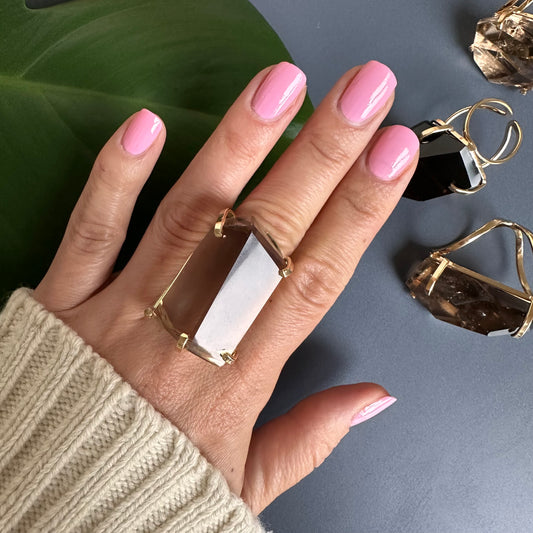 Oversized faceted smoky quartz cocktail ring