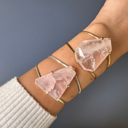 Rose quartz freeform faceted cuff bracelet