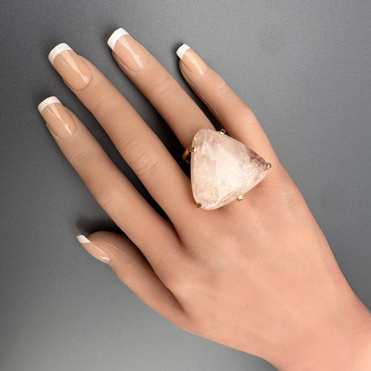 Rose quartz puffy triangle ring