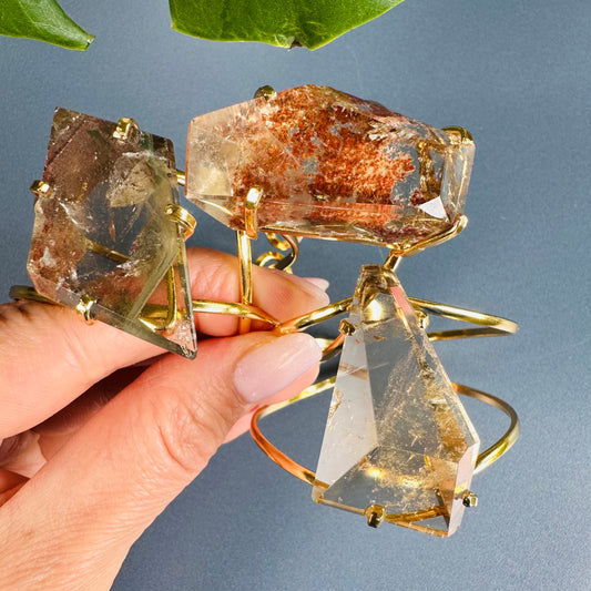 Chunky freeform faceted garden quartz statement cuff bracelet