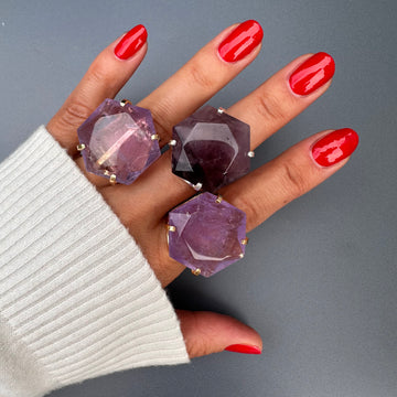 Purple amethyst large hexagon ring