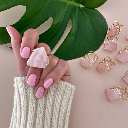 Freeform faceted rose quartz ring