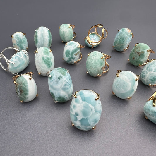Larimar oval cabochon ring