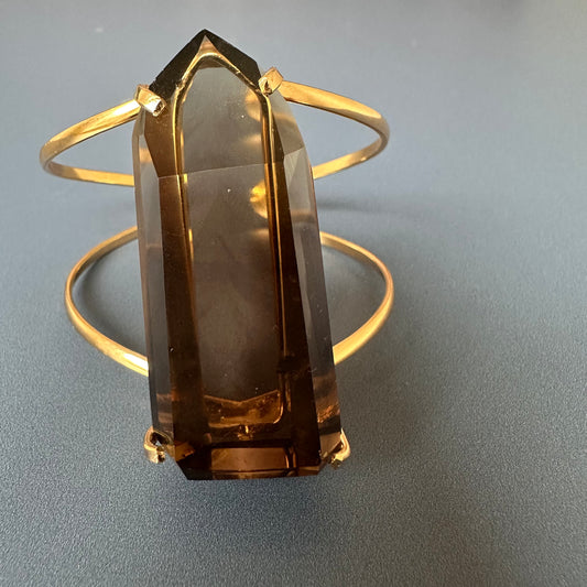 Freeform faceted bulky smoky quartz cuff bracelet