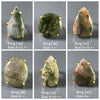 Moss agate mixed-shape cabochon rings