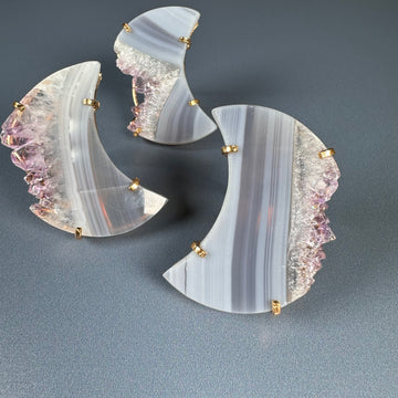 Oversized amethyst slice crystal moon ring