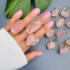 Raw rose quartz slice statement ring