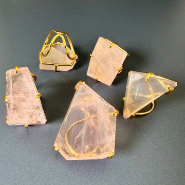 Chunky freeform faceted rose quartz statement ring