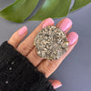 Cocktail large pyrite disk ring