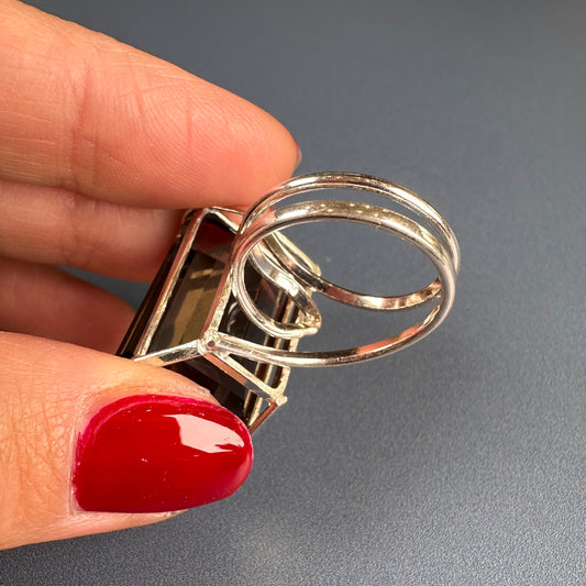 Smoky quartz cut stone ring