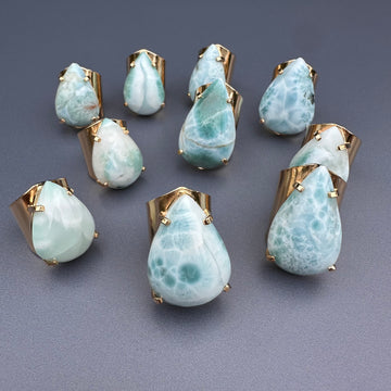 Larimar pear-shaped cuff ring