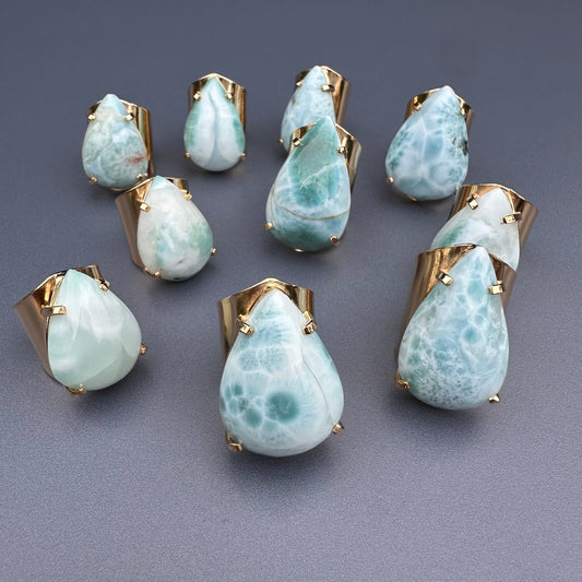 Larimar pear-shaped cuff ring
