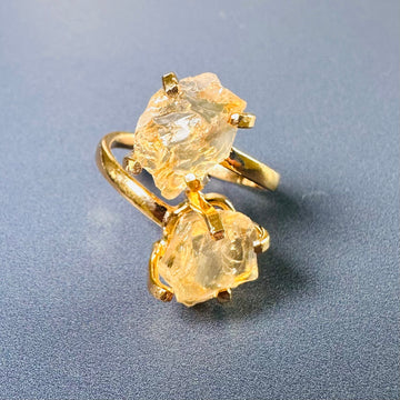 Raw citrine slice dual stone ring